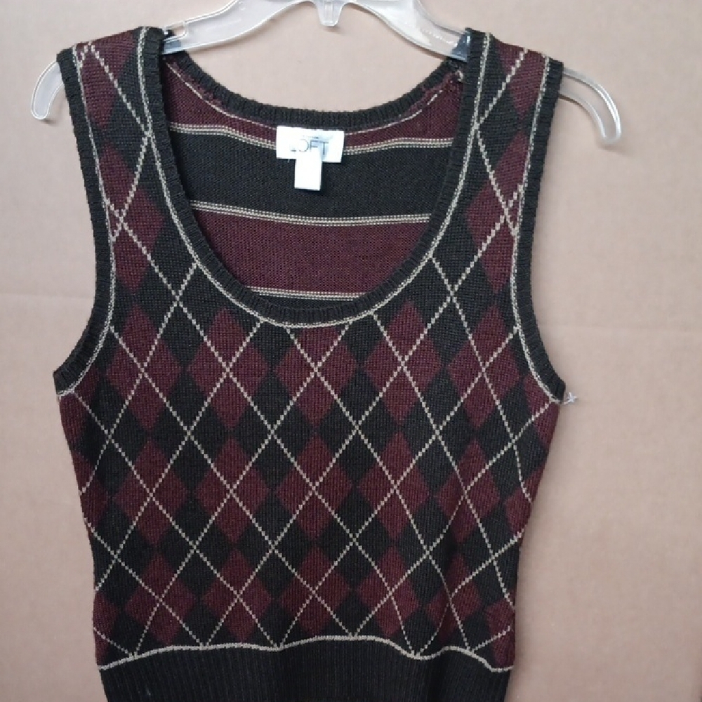 LOFT Burgundy and Brown Knit Vest